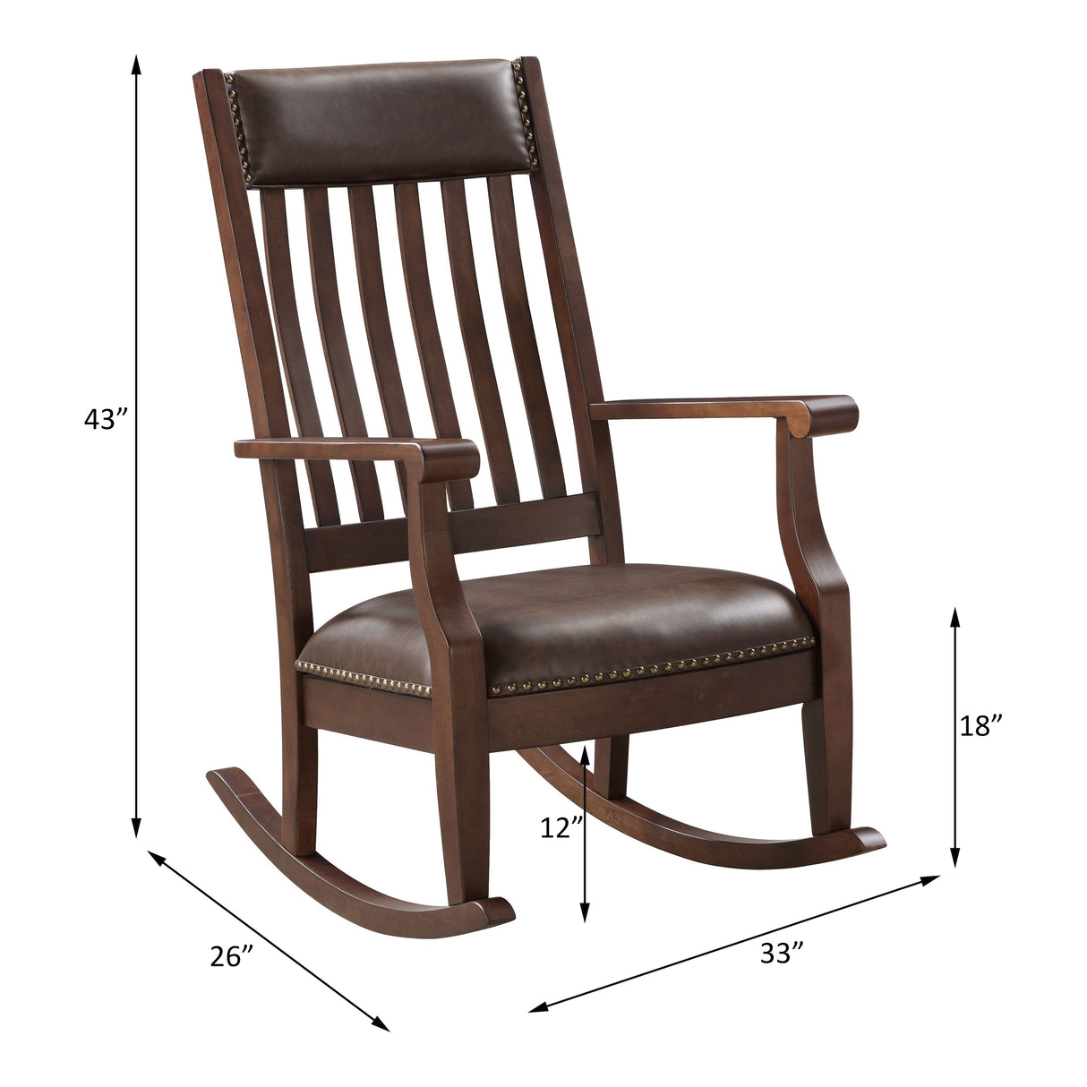 Acme - Raina Rocking Chair 59937 Brown Synthetic Leather & Walnut Finish