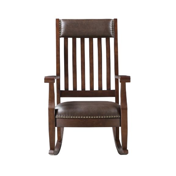 Acme - Raina Rocking Chair 59937 Brown Synthetic Leather & Walnut Finish