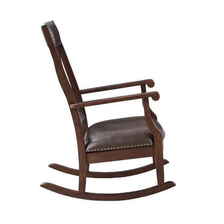 Acme - Raina Rocking Chair 59937 Brown Synthetic Leather & Walnut Finish