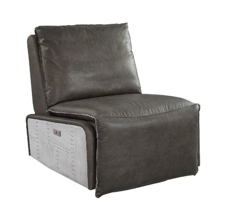 Acme - Metier Power Motion Recliner 59940 Gray Top Grain Leather & Aluminum