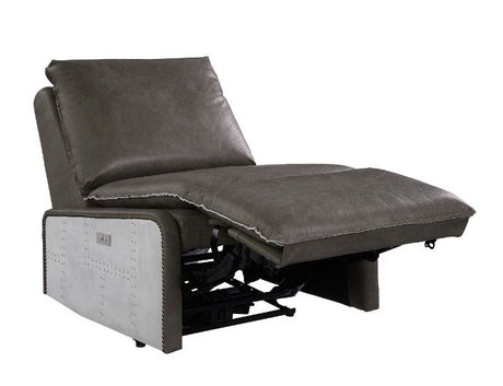 Acme - Metier Power Motion Recliner 59940 Gray Top Grain Leather & Aluminum