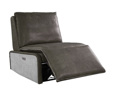 Acme - Metier Power Motion Recliner 59940 Gray Top Grain Leather & Aluminum