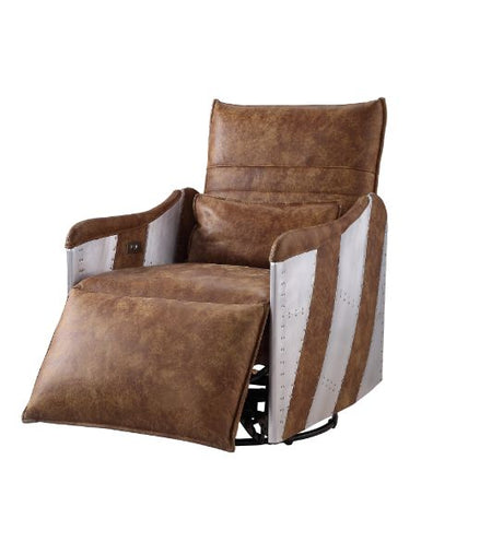 Acme - Qalurne Power Motion Recliner W/Swivel 59942 Two Tone Mocha Top Grain Leather & Aluminum