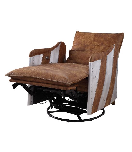 Acme - Qalurne Power Motion Recliner W/Swivel 59942 Two Tone Mocha Top Grain Leather & Aluminum