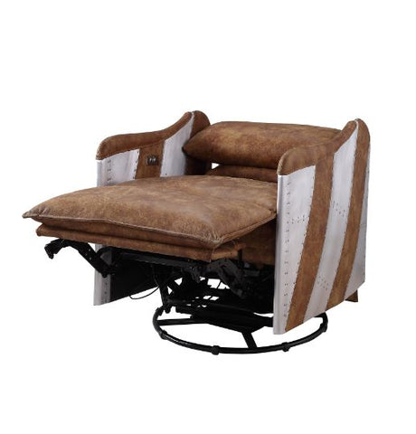 Acme - Qalurne Power Motion Recliner W/Swivel 59942 Two Tone Mocha Top Grain Leather & Aluminum