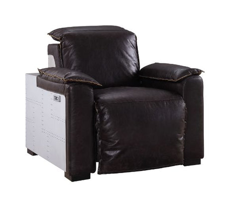 Acme - Misezon Power Motion Recliner 59943 Dark Top Grain Brown Leather & Aluminum