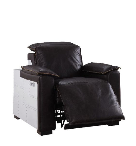 Acme - Misezon Power Motion Recliner 59943 Dark Top Grain Brown Leather & Aluminum