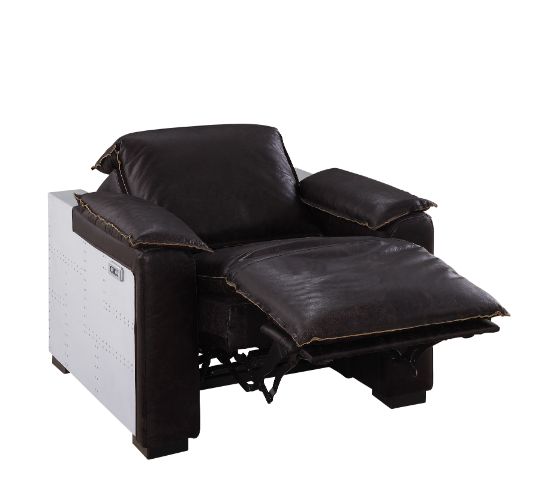 Acme - Misezon Power Motion Recliner 59943 Dark Top Grain Brown Leather & Aluminum