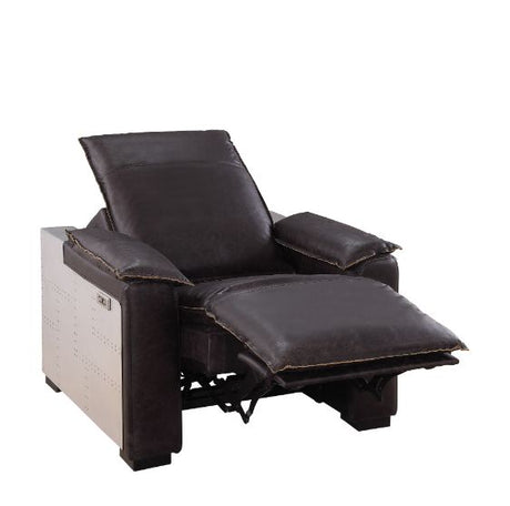 Acme - Misezon Power Motion Recliner 59943 Dark Top Grain Brown Leather & Aluminum