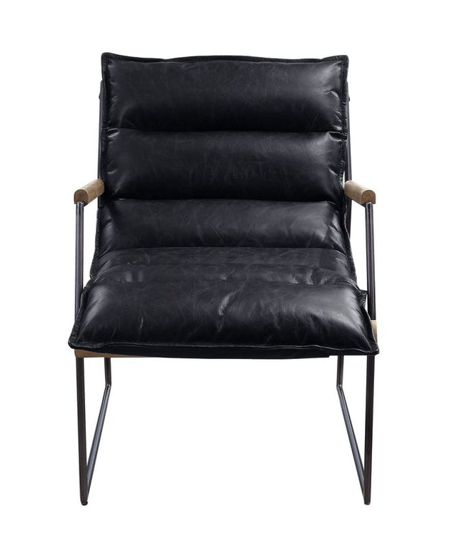Acme - Luberzo Accent Chair 59946 Distress Espresso Top Grain Leather & Matt Iron Finish