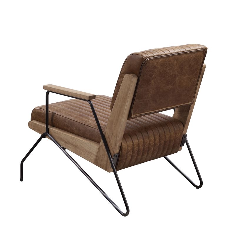 Acme - Eacnlz Accent Chair 59947 Cocoa Top Grain Leather & Matt Iron Finish