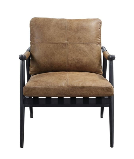 Anzan Accent Chair 59949 Berham Chestnut Top Grain Leather & Matt Iron Finish | Acme | Home Elegance USA