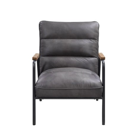 Acme - Nignu Accent Chair 59950 Gray Top Grain Leather & Matt Iron Finish