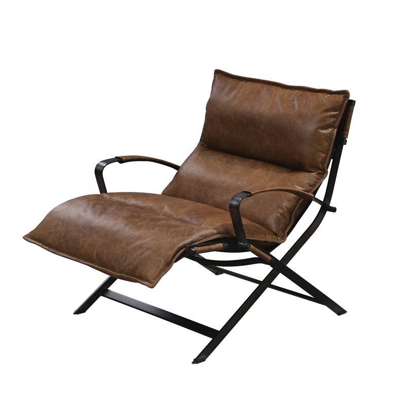 Acme - Zulgaz Accent Chair 59951 Cocoa Top Grain Leather & Matt Iron Finish