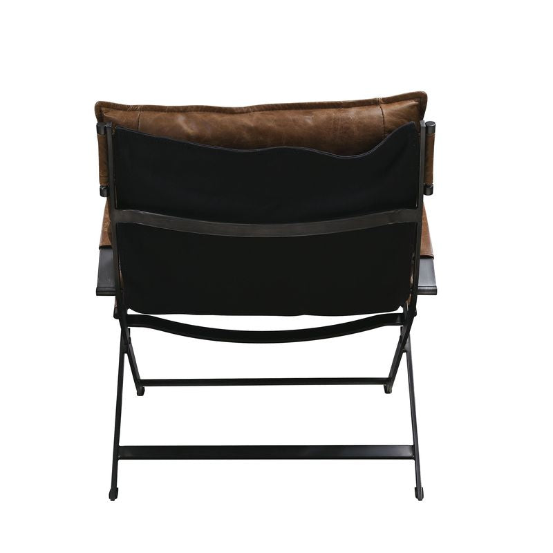 Acme - Zulgaz Accent Chair 59951 Cocoa Top Grain Leather & Matt Iron Finish
