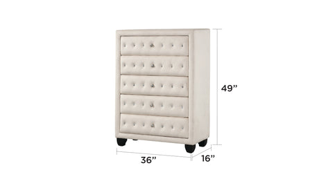 Encore Modern Style Tufted and Upholstered Queen 5PC Bedroom set made with wood in Beige(NJ Inventory) - sold by Home Elegance USA