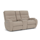 Strait Leather Power Reclining Loveseat With Console & Power Headrests | Flexsteel