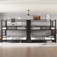 Full size Quadruple Metal Bunk Bed,Quadruple Metal Bunk Bed with Built-in Storage Shelves & Wardrobe,Sturdy Metal Frame with Noise-reduced Design,Black