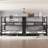 Full size Quadruple Metal Bunk Bed,Quadruple Metal Bunk Bed with Built-in Storage Shelves & Wardrobe,Sturdy Metal Frame with Noise-reduced Design,Black
