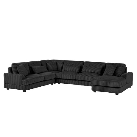 Modern Oversized U-shaped Sectional Sofa with Chaise Lounge Upholstered in Soft Black Corduroy - sold by Home Elegance USA