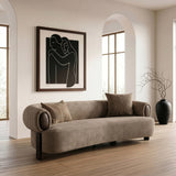 Arnaud - Modern Tan Fabric + Brown Oak Loveseat Sofa - View Image 1