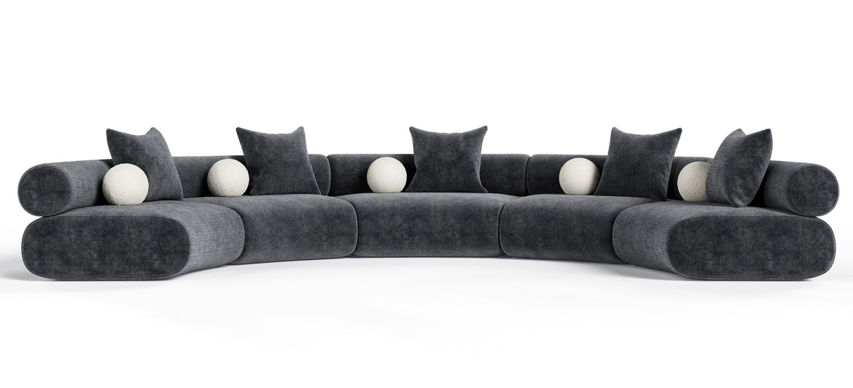 Simpson - Contemporary Dark Grey Fabric Curved Modular Sectional Sofa with Throw Pillows-5-Piece Sectional - View Image 1