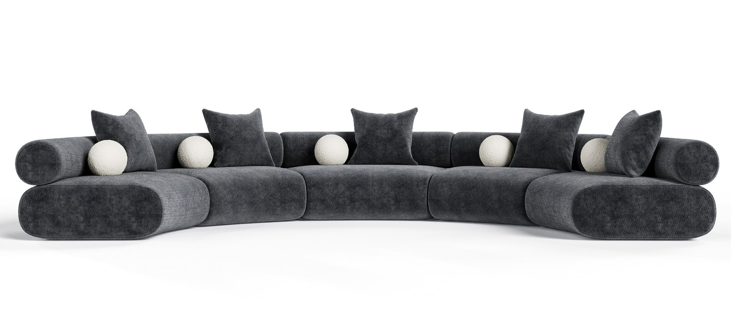 Simpson - Contemporary Dark Grey Fabric Curved Modular Sectional Sofa with Throw Pillows-5-Piece Sectional - View Image 1