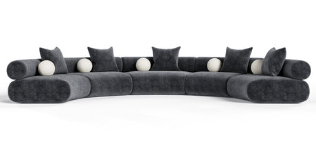 Simpson - Contemporary Dark Grey Fabric Curved Modular Sectional Sofa with Throw Pillows-5-Piece Sectional - View Image 1