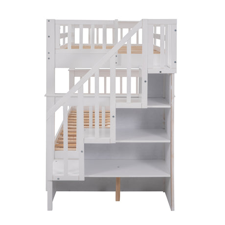 Stairway Twin-Over-Twin Bunk Bed with Three Drawers for Bedroom, Dorm - White(Old sku: LT000309AAK) - sold by Home Elegance USA