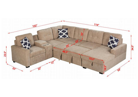 Multifunctional Modular L - Shaped Sectional Sofa with Built - in Cup Holders, Hidden Storage Compartments and Convertible Seating Design - sold by Home Elegance USA