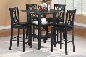 Black Finish 5pc Counter Height Set Dining Counter Height Table with Lower Shelves and 4x Chairs Set Faux Leather Upholstered Kitchen Dining Furniture - sold by Home Elegance USA