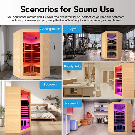 Canadian Hemlock Pentagonal Double Infrared Sauna – Two-Person Corner Design - sold by Home Elegance USA