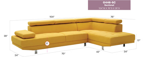 Riveredge G446-SC Sectional  ( Without Ottoman) , YELLOW - sold by Home Elegance USA