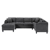 Modern U-shaped Sectional Sofa 115.7' with Built-in Cup Holders, Storage, USB Ports in Grey Chenille Fabric