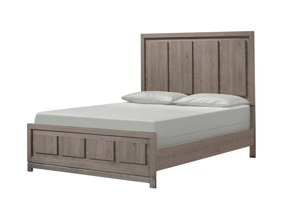 1pc Contemporary Queen Panel Bed Sleek Minimalist Design Soothing Grey Oak Finish
