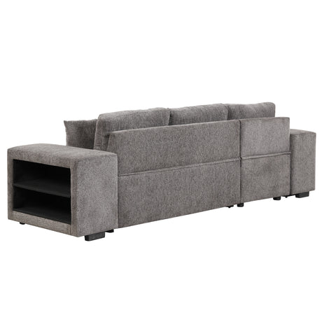 104.5' Modern L-Shape 3 Seat Reversible Sectional Couch, Pull Out Sleeper Sofa with Storage Chaise and 2 Stools for Living Room Furniture Set,Knox Charcoal (old sku:SG000431AAA) - sold by Home Elegance USA