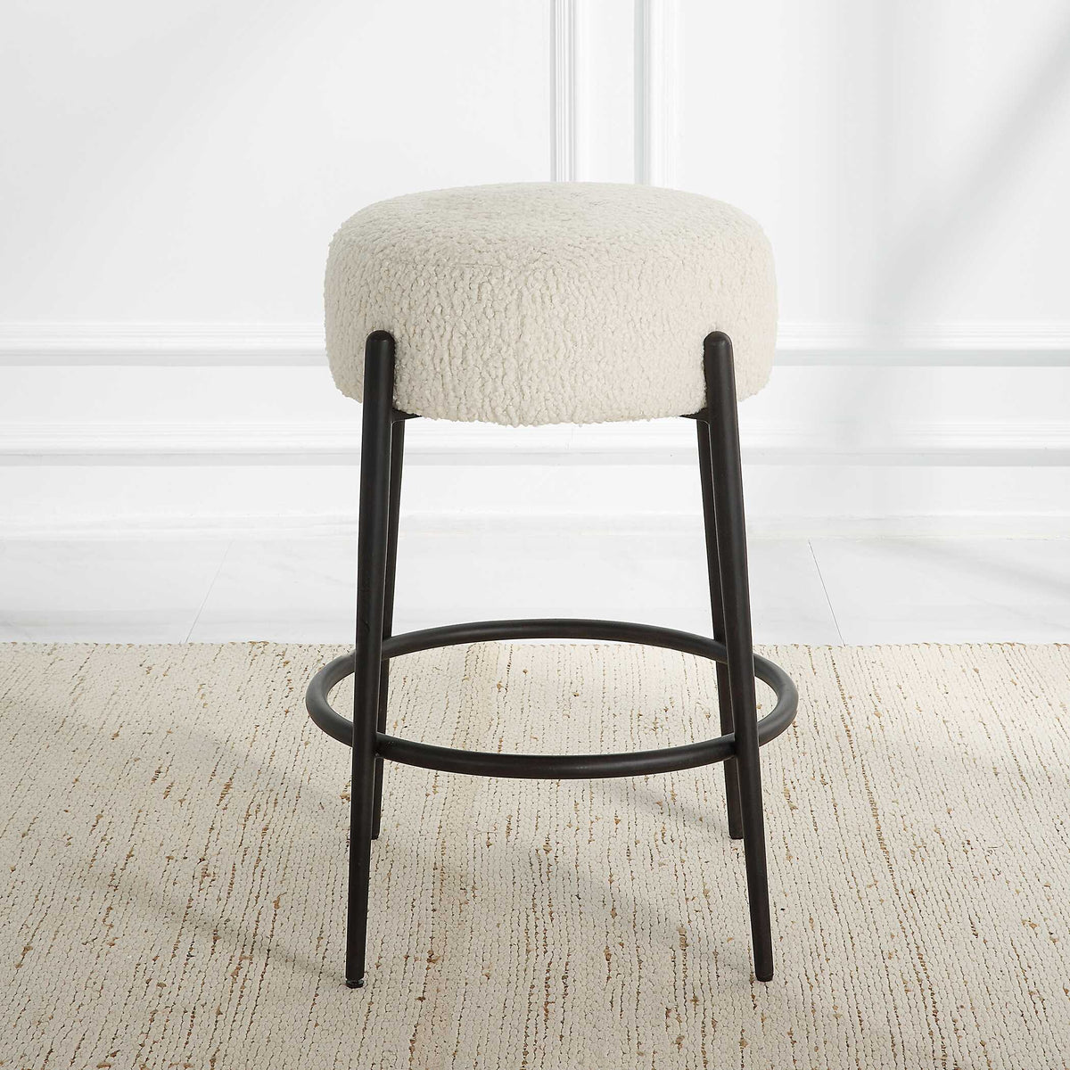 Arles Plush Counter Stool - Black / White by Uttermost - View 3