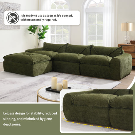 116'' Fully Compressed Sofa with High Density Foam, Integrated Backrest&Seat Cushion, Decorative Edging, Legless Design without Frame, No Assembly Required, Free Combination, Particle Chenille - sold by Home Elegance USA