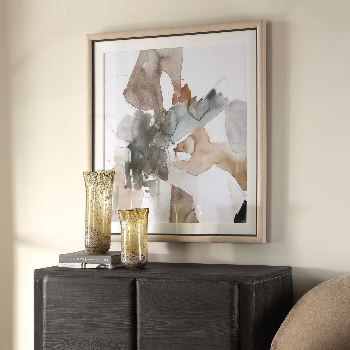 Cohesion Framed Abstract Print Black / Blue / Gray / Orange - Light Brown / Blue by Uttermost - View 3