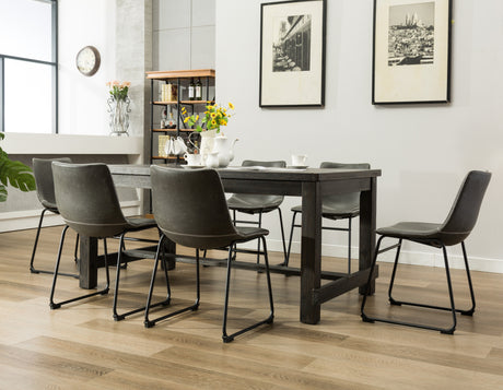 Lotusville 7-Piece Antique Black Finish Wood Dining Table with 6 Gray Faux Leather Chairs Set - sold by Home Elegance USA