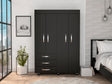 Hamilton Mobile Armoire, 4-Doors Cabinet, Three Drawers, Rods, Four Shelves, Black Wengue - Bedroom - sold by Home Elegance USA
