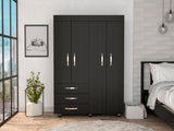 Hamilton Mobile Armoire, 4-Doors Cabinet, Three Drawers, Rods, Four Shelves, Black Wengue - Bedroom - sold by Home Elegance USA
