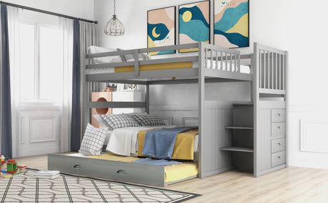 Full over Full Bunk Bed with Twin Size Trundle, Gray (old sku: LT000126AAE ) - sold by Home Elegance USA