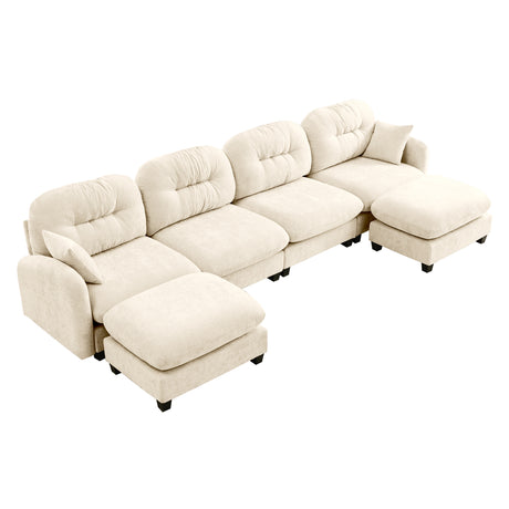 Modular Sectional U Shaped Couch With Ottoman,Soft Chenille Fabric  Tufted Cushion Backrest Design,High-Density Foam Ergonomic design,Elegant Armrests,Easy Install Fits Bedrooms Living Rooms,Beige - sold by Home Elegance USA