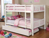 White Finish Full Over Full Bunk Bed Transitional Style Attached Ladder Upper Bed Rails Trundle-Included