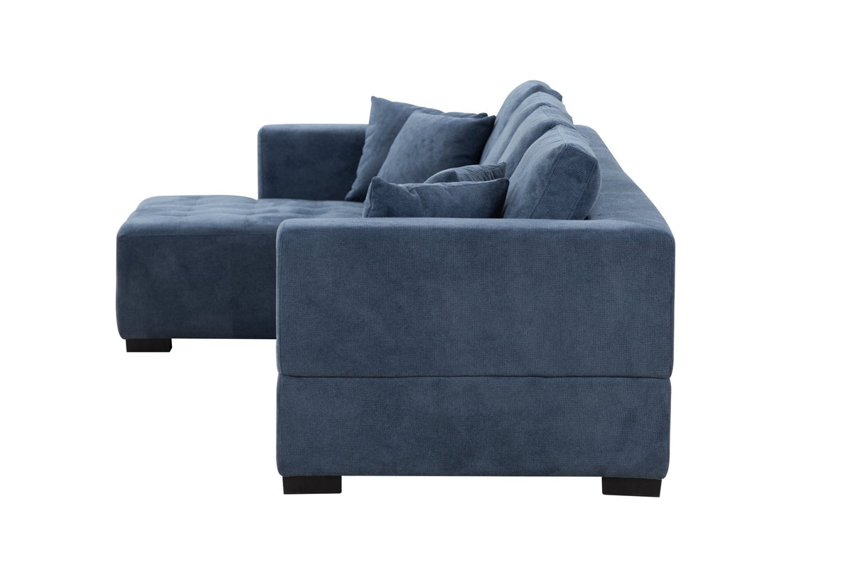 134'' Mid Century Modern Sofa with Left Chaise for Living Room Sofa, BLUE - W876S00052 - image - 2