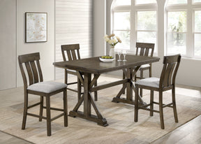5pc Counter Height Dining Set Beautifully Crafted Dining Table Robust Trestle Base Upholstered Chair Rich Wood Finish Natural Charm Dining Room Furniture Rustic Brown - sold by Home Elegance USA