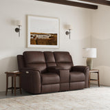 Henry Power Reclining Loveseat With Console & Power Headrests & Lumbar - Burnt Umber | Flexsteel