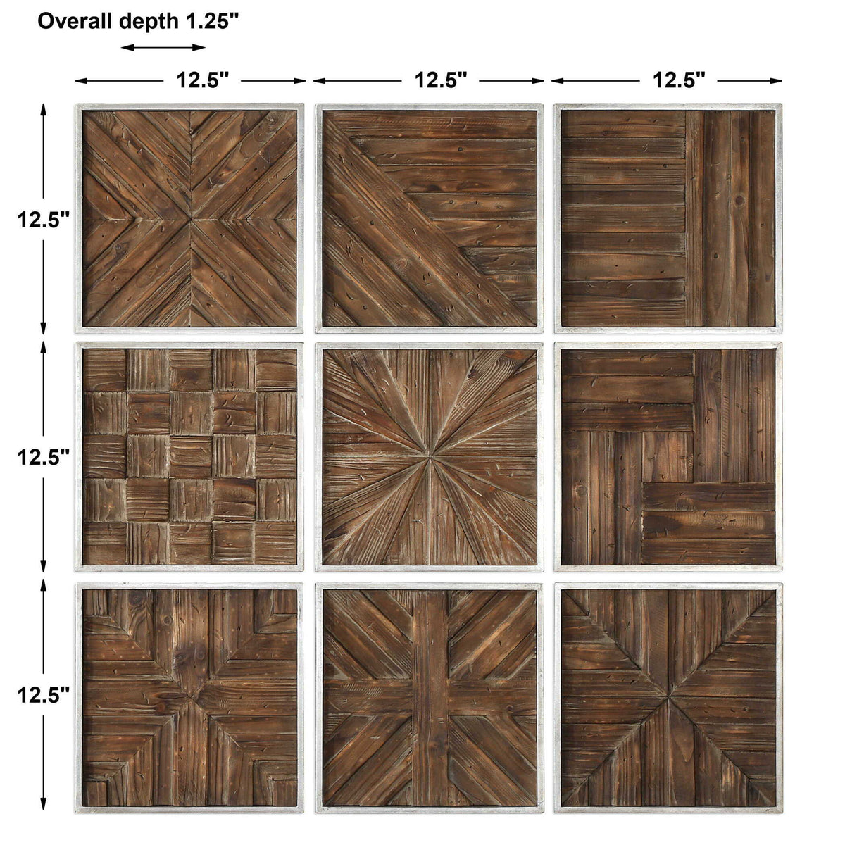 Bryndle Rustic Wooden Squares (Set of 9) - Dark Brown by Uttermost - View 5