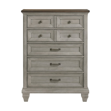 Five Drawers Chest Antique Gray and Brown Finish Bedroom Furniture 1pc